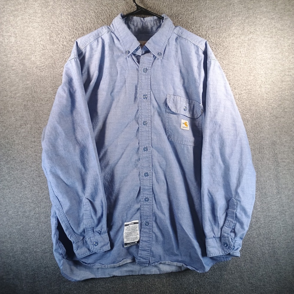 Carhartt FR Shirt Men XXL Blue Flame‎ Fire Resistant Long Sleeve Button Workwear